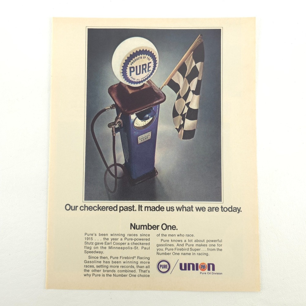 VTG Pure Firebird Racing Gasoline Advertising Print Ad Union 76 Fuel Pump Art
